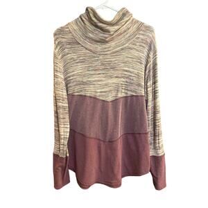 Maurices Large Cowl Neck Knit Top Pink Gray Long Sleeve